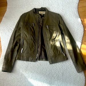 Michael Kors olive Green Leather Moto Jacket Sz S